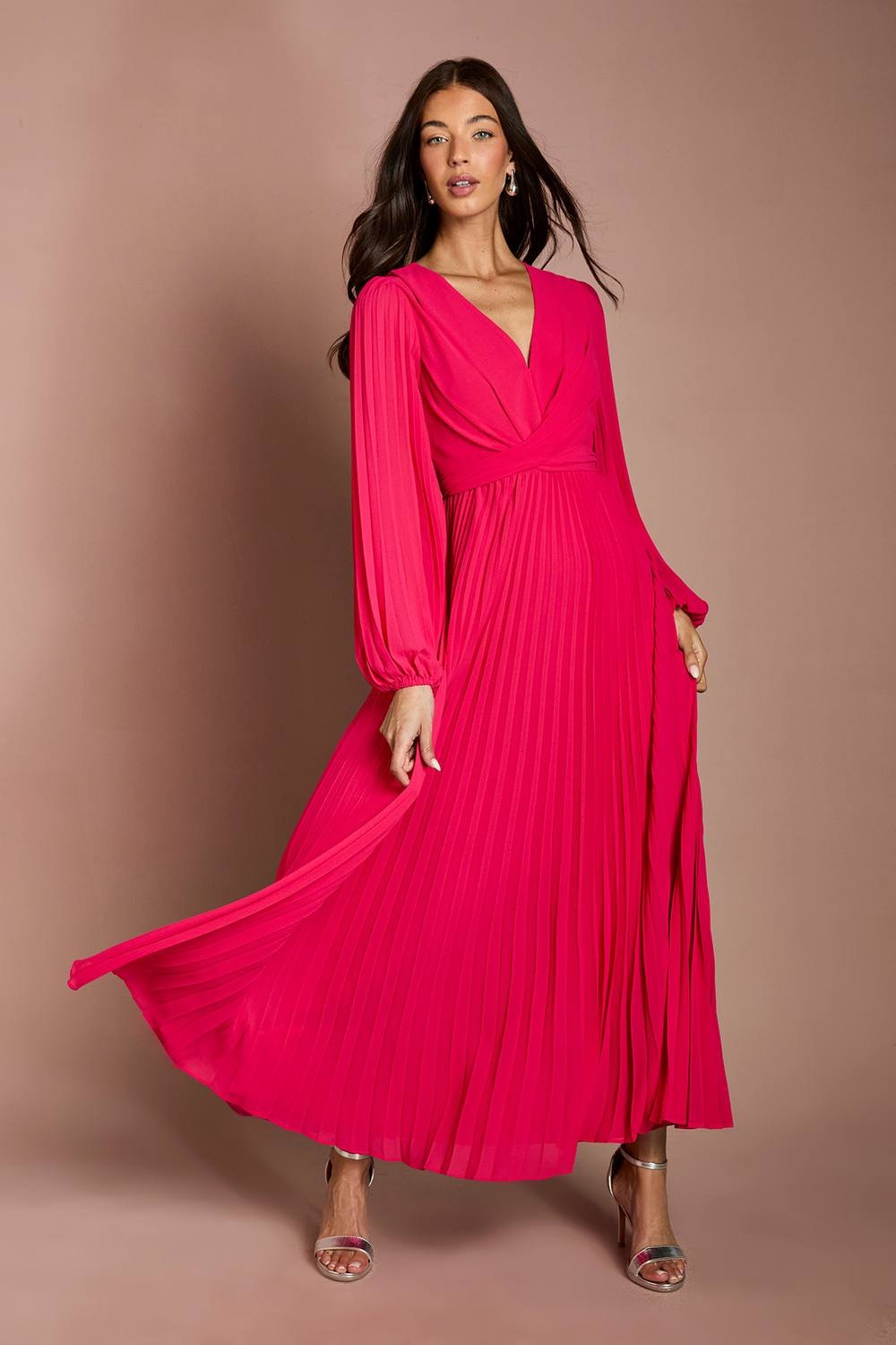 Coast Coast Women's Pleated Wrap Front Dress in Pink - 2