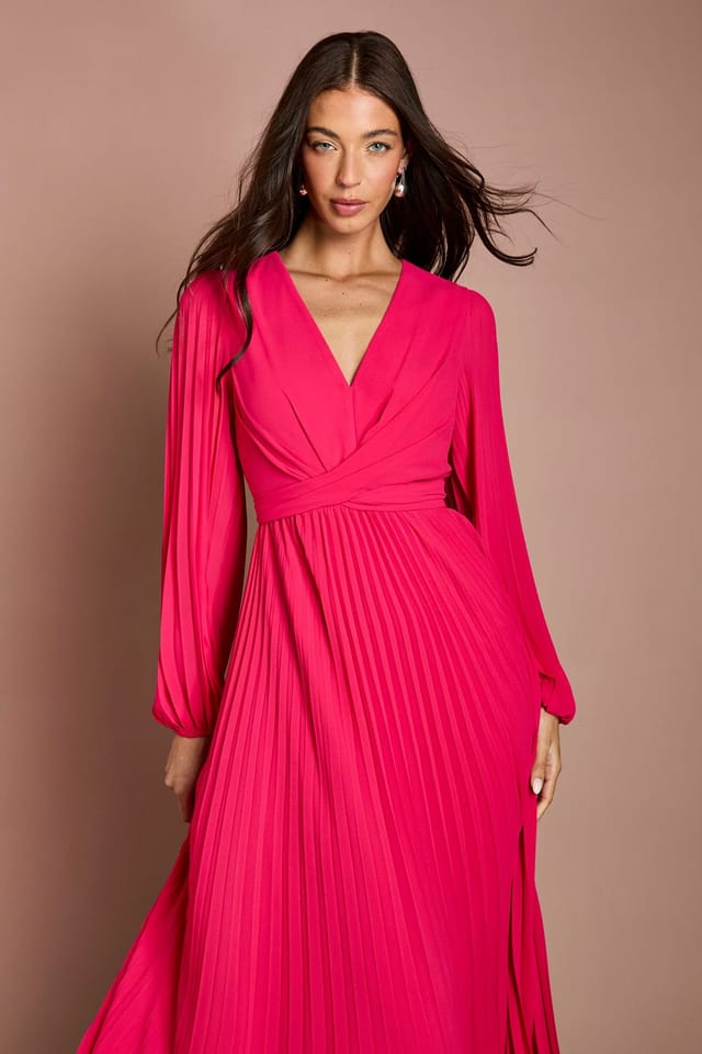 Coast Coast Women's Pleated Wrap Front Dress in Pink - 2