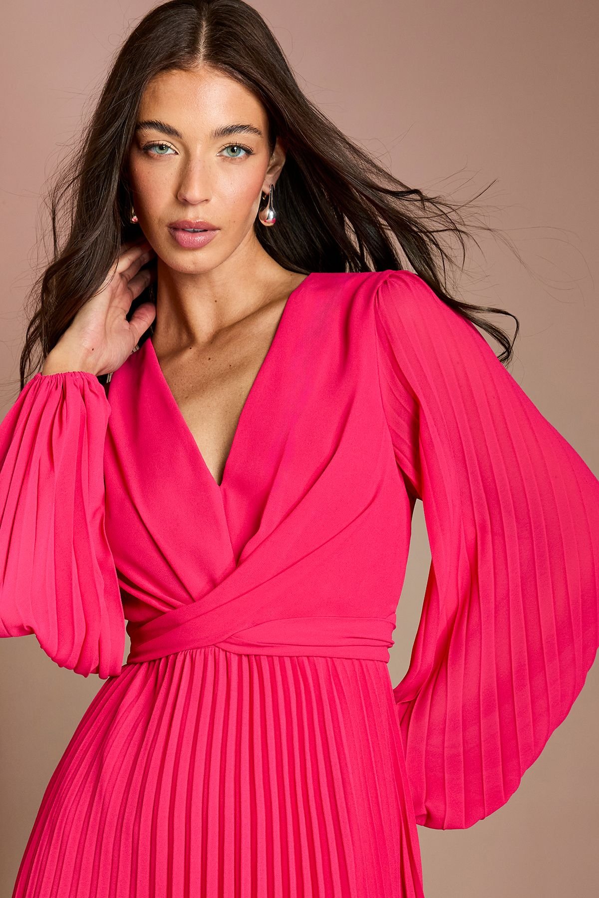 Coast Coast Women's Pleated Wrap Front Dress in Pink - 4