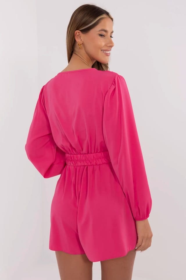 Love Lace Love Lace Women's Wrap Neck Jumpsuit with Waist Belt in Pink - 3