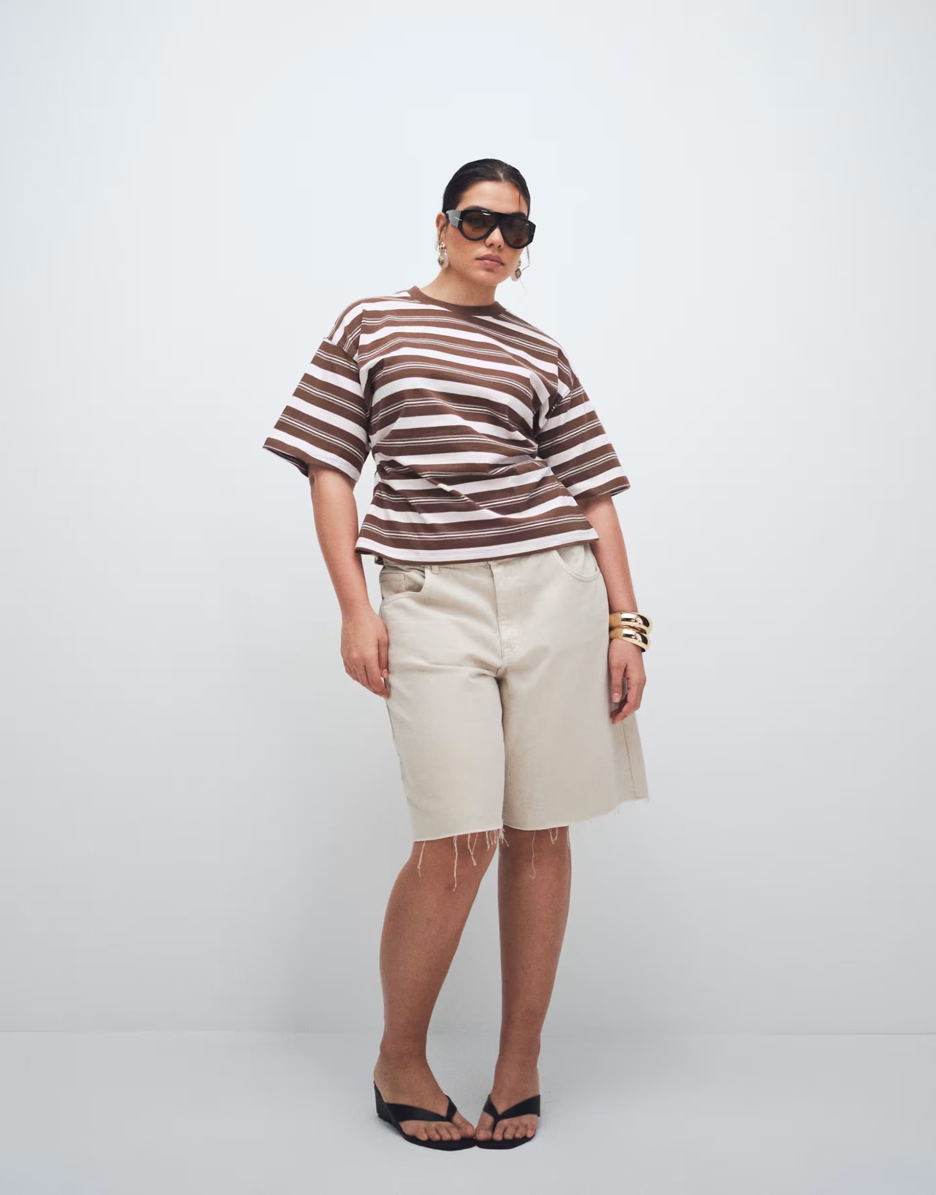 ASOS Noisy May Curve high waist bermuda denim short in ecru