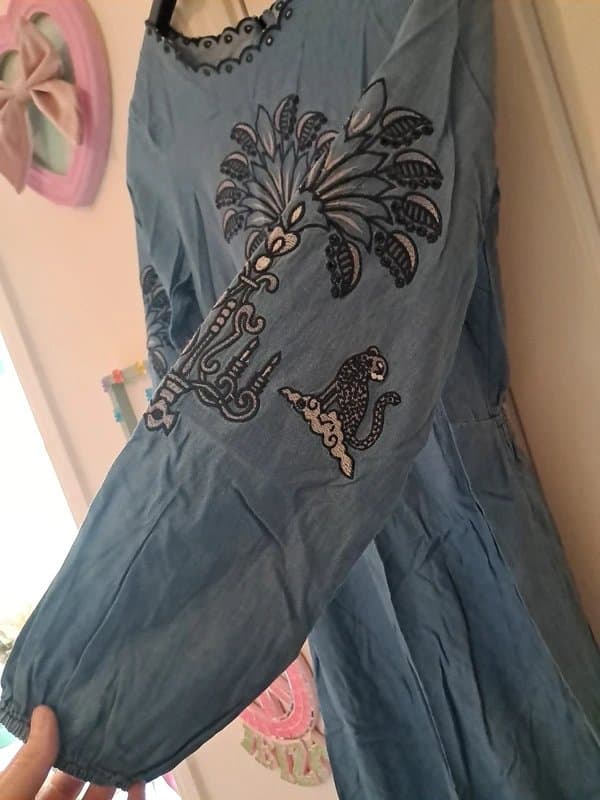 Never Fully Dressed Never Fully Dressed size 6 maxi light denim dreaming in the clouds summer dress