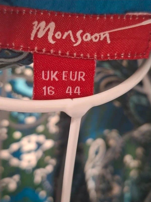Monsoon Monsoon Silk Paisley Blouse UK 16 Teal Blue Green Long Sleeve