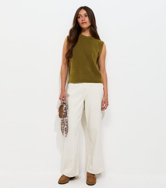 New Look Women's Petite Light Khaki Midweight Knitted Sleeveless Top New Look - 3