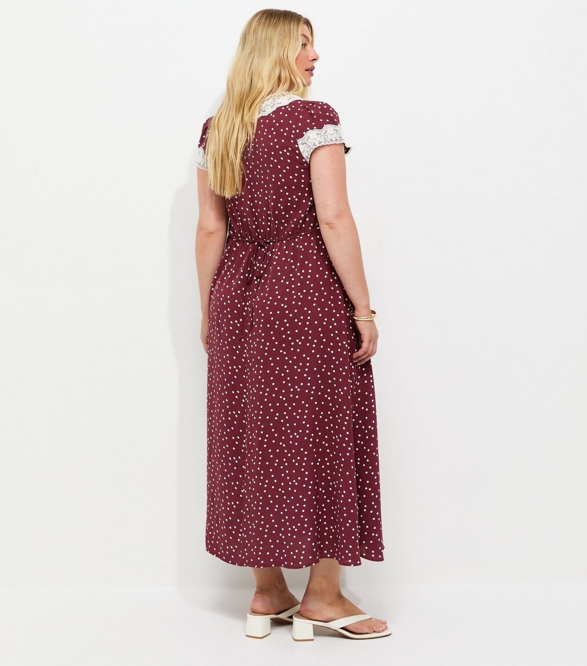 New Look Women's Plus Size Red Spot Print Lace Trim Midi Dress Curves New Look - 4