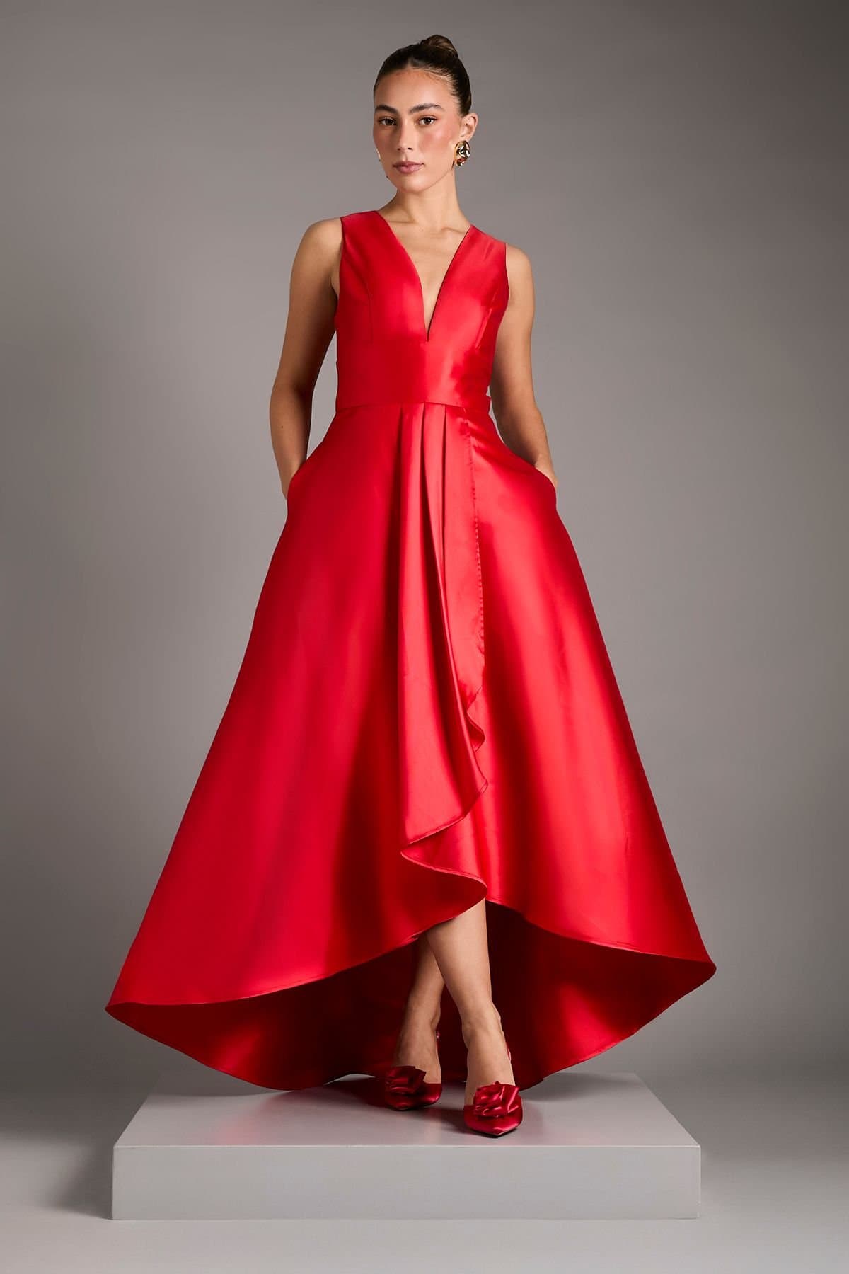 Coast Coast Red Satin Waterfall Maxi Dress