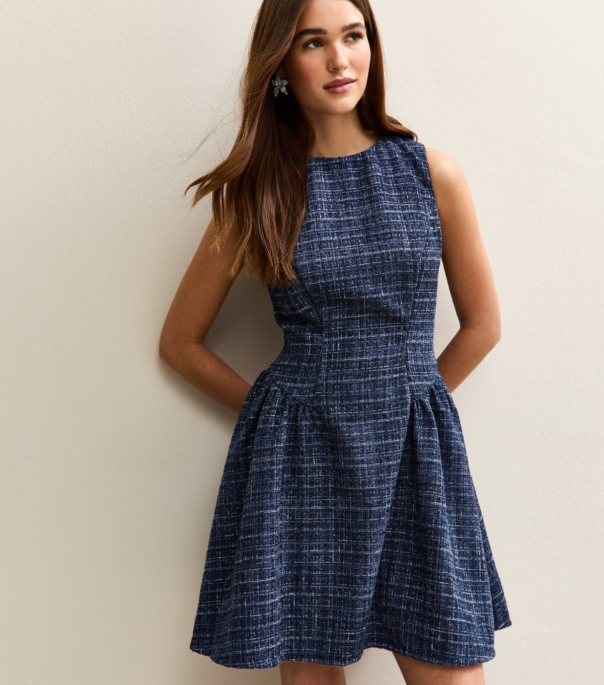 New Look Women's Navy Boucle Sleeveless Mini Dress New Look