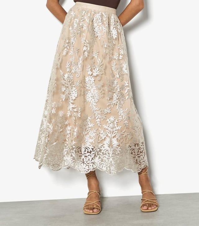 Apricot Women's Stone Embroidered Mesh Scallop Skirt Apricot New Look - 2