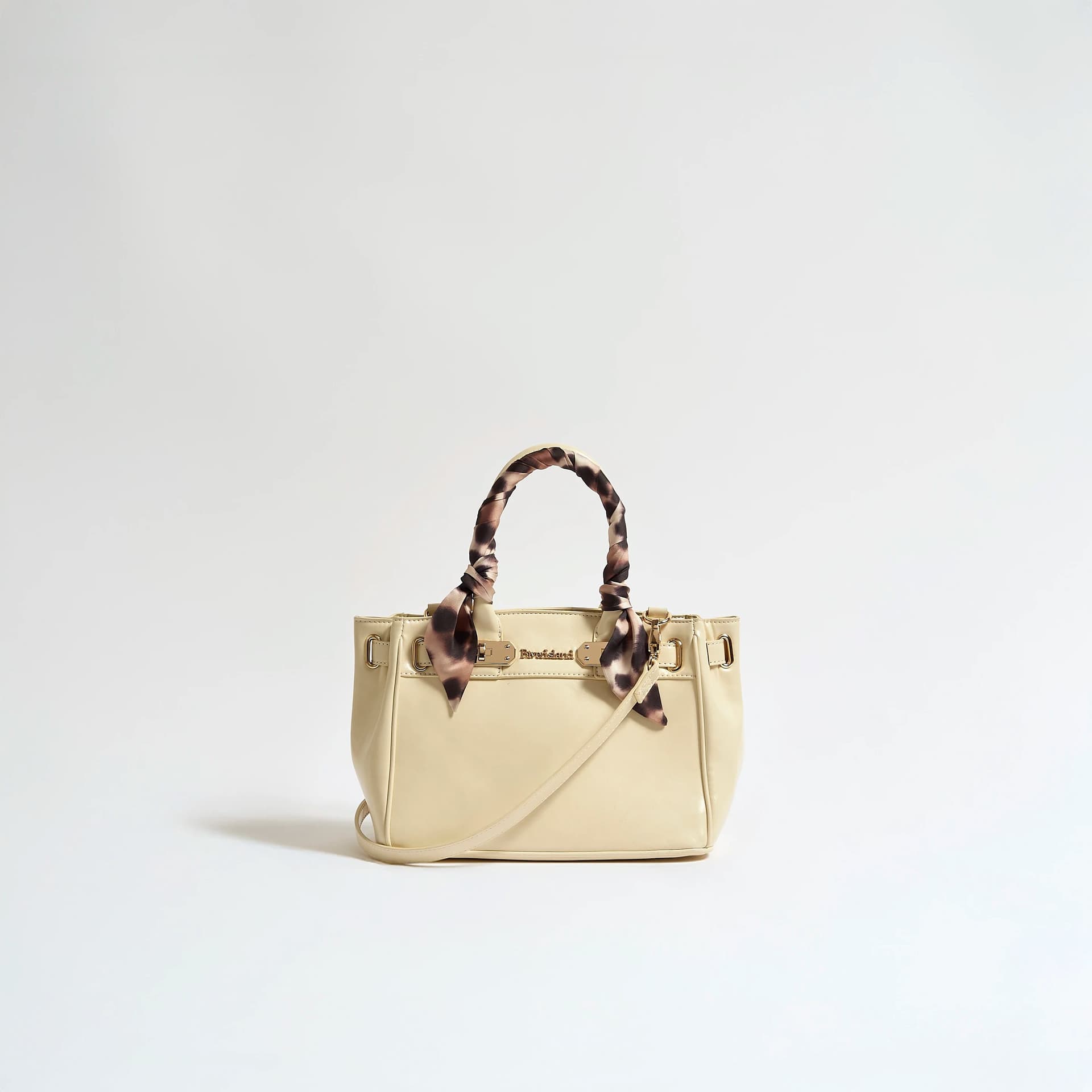 River Island River Island Womens Cream Small Lock Front Scarf Tote Bag