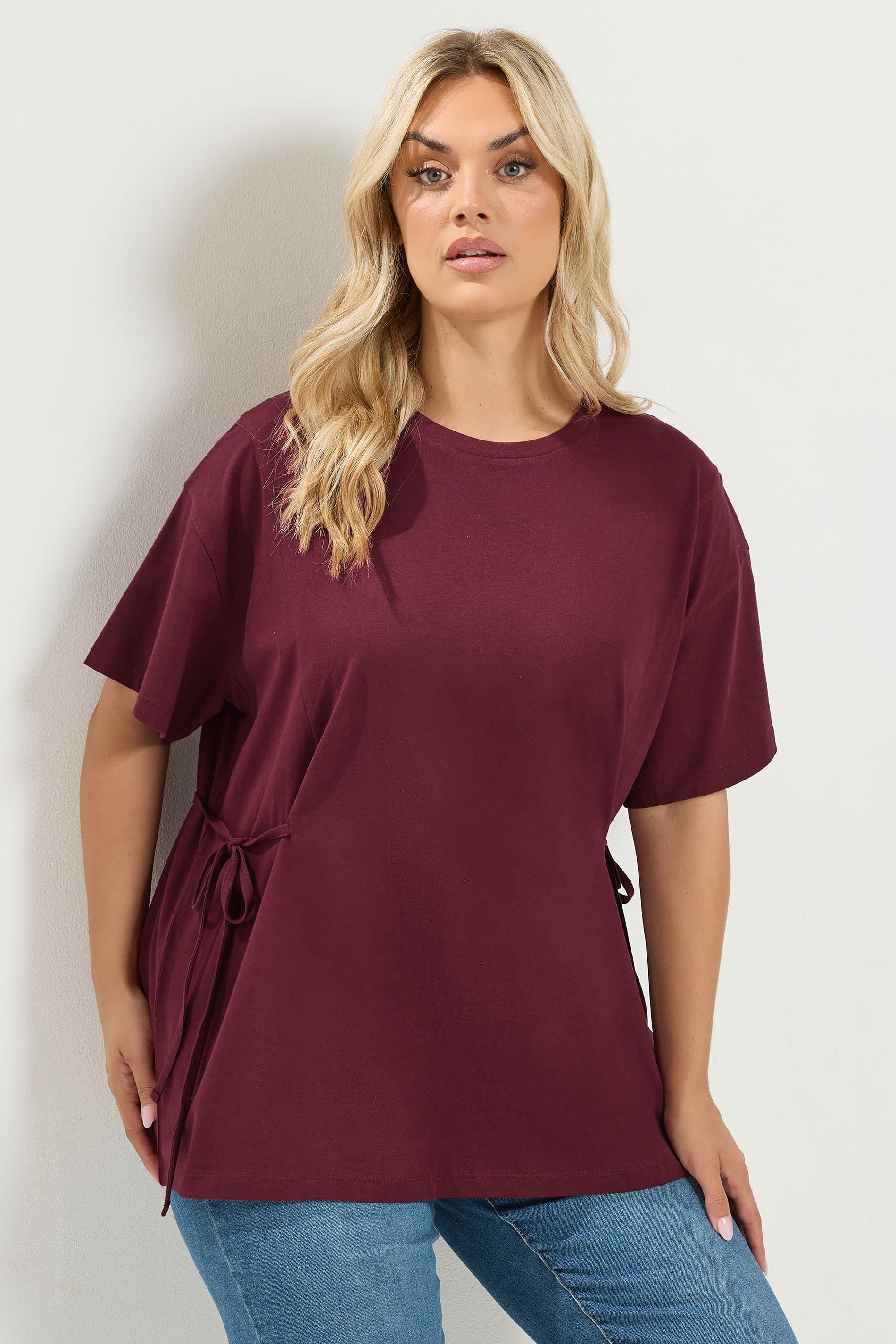 Yours Plus Size Burgundy Red Tie Front Tshirt