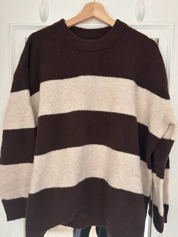 New Look Brown and cream striped jumper -Medium