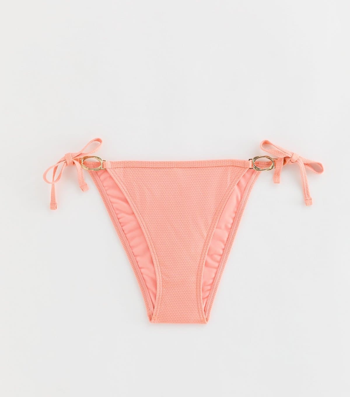 New Look New Look Coral Popcorn Tie Side Bikini Bottoms