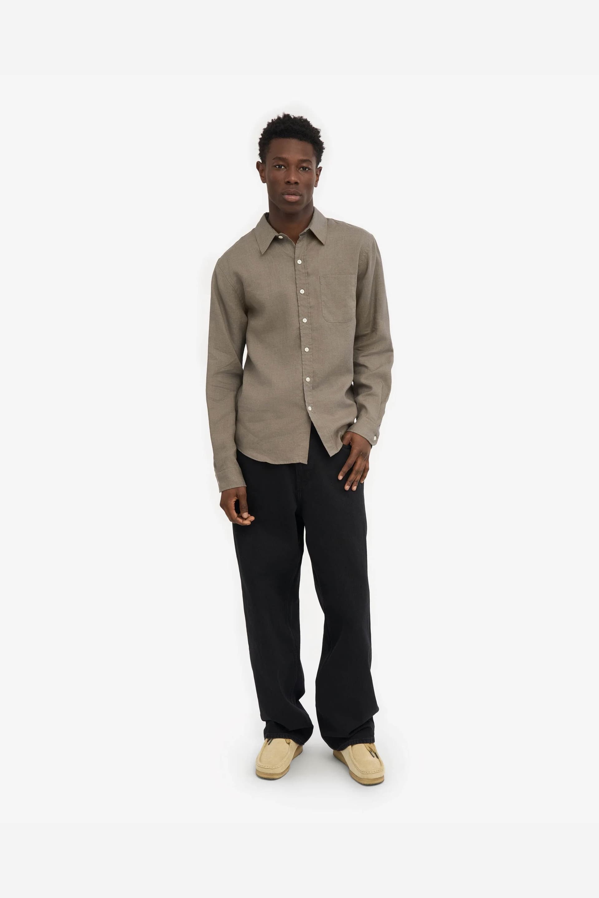 Colourful Standard Colourful Standard Taupe Men's Long Sleeve Collared Shirt