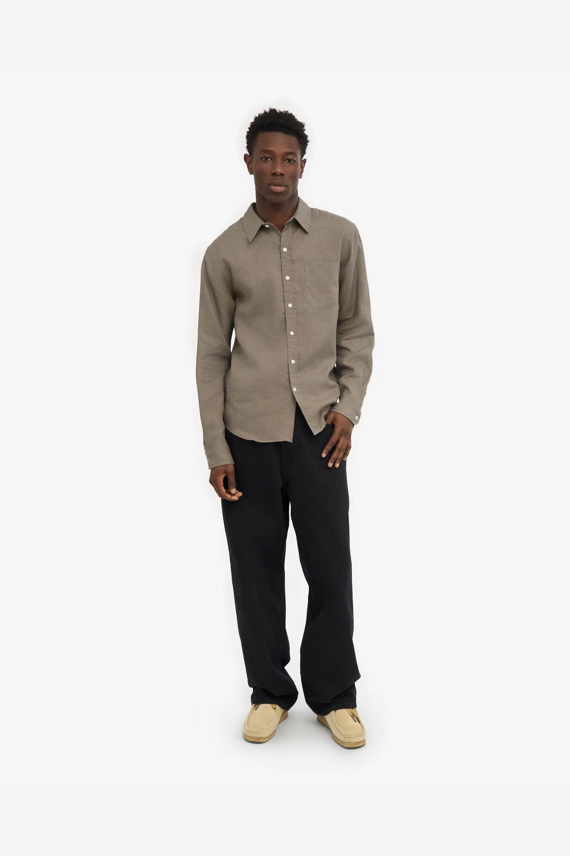 Colourful Standard Taupe Men's Long Sleeve Collared Shirt