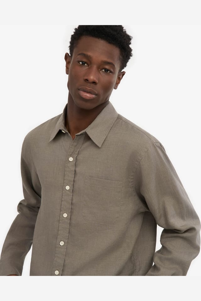 Colourful Standard Colourful Standard Men's Long Sleeve Collared Slim Fit Shirt In Beige in Taupe - 2