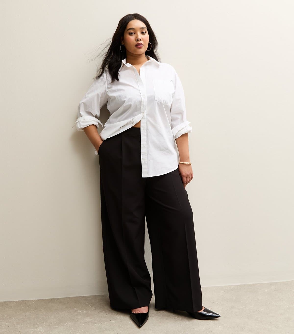New Look Women's Plus Size Black Wide Leg Trousers Curves New Look
