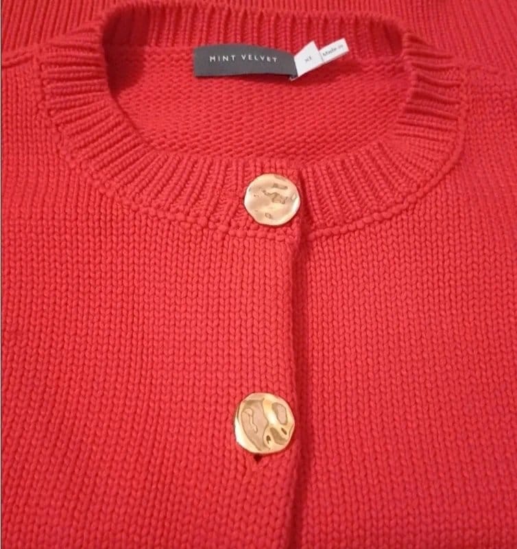 Mint Velvet Red Button Knit Top