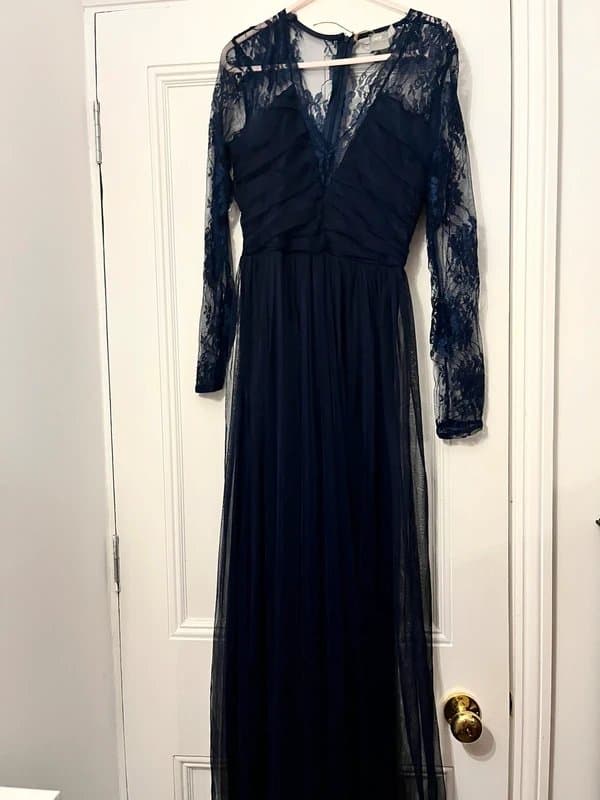 ASOS Asos maxi lace and tulle dress navy