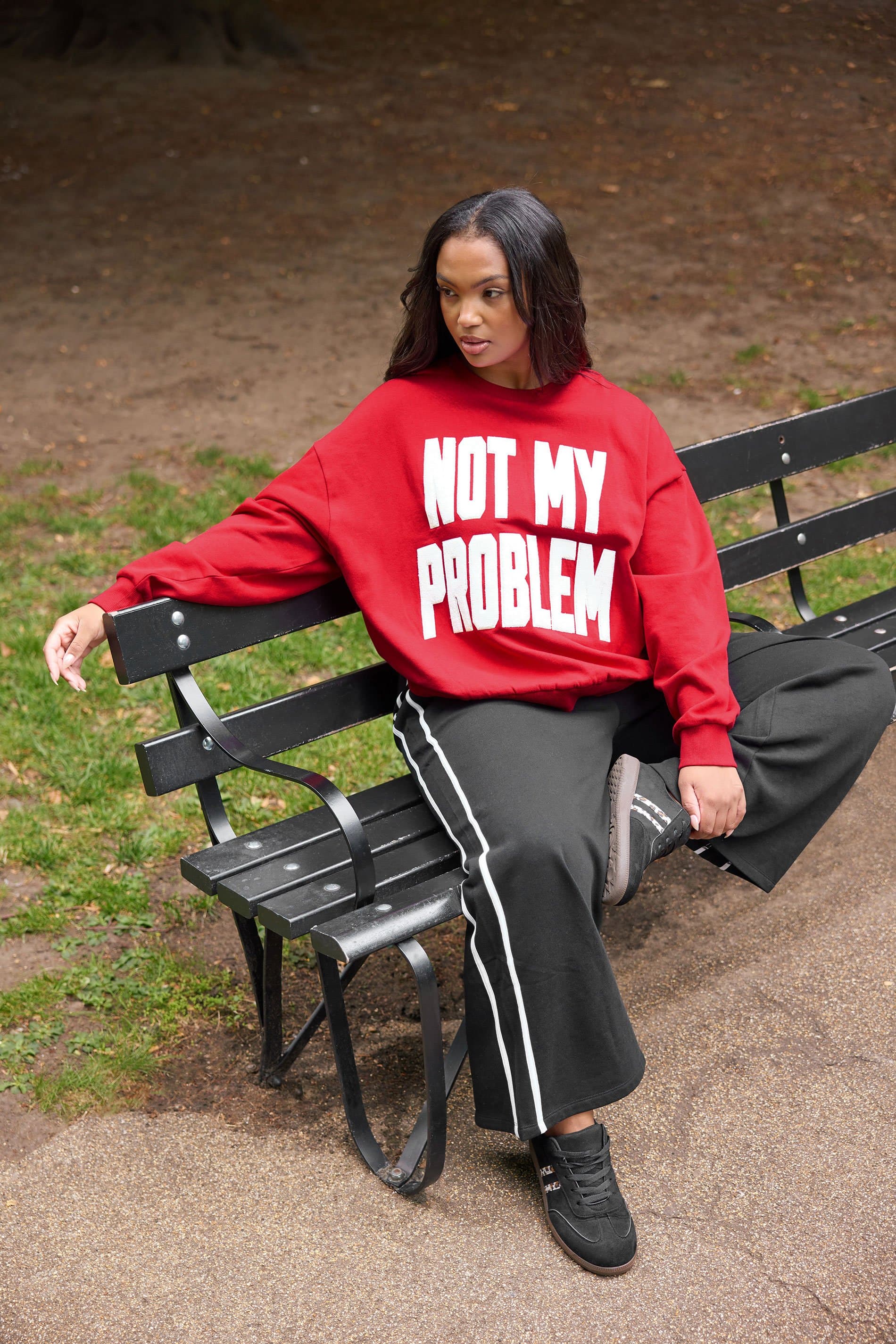 Yours Plus Size Red 'Not My Problem' Slogan Sweatshirt