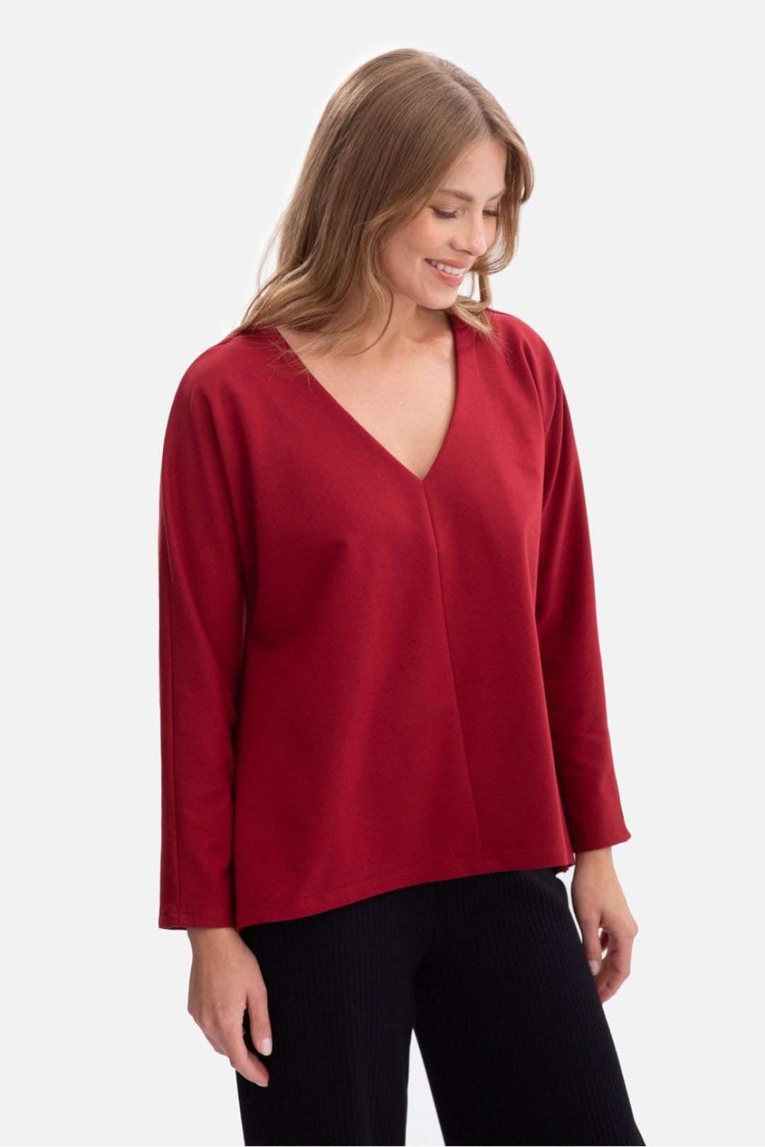 Love Lace Red Oversized V Neck Sweatshirt Blouse