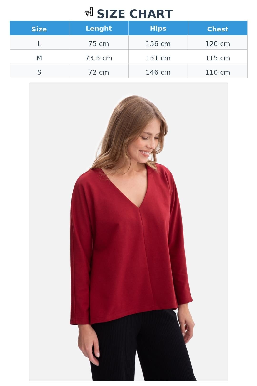 Love Lace Love Lace Women's Oversized V Neck Sweatshirt Blouse in Red - 4