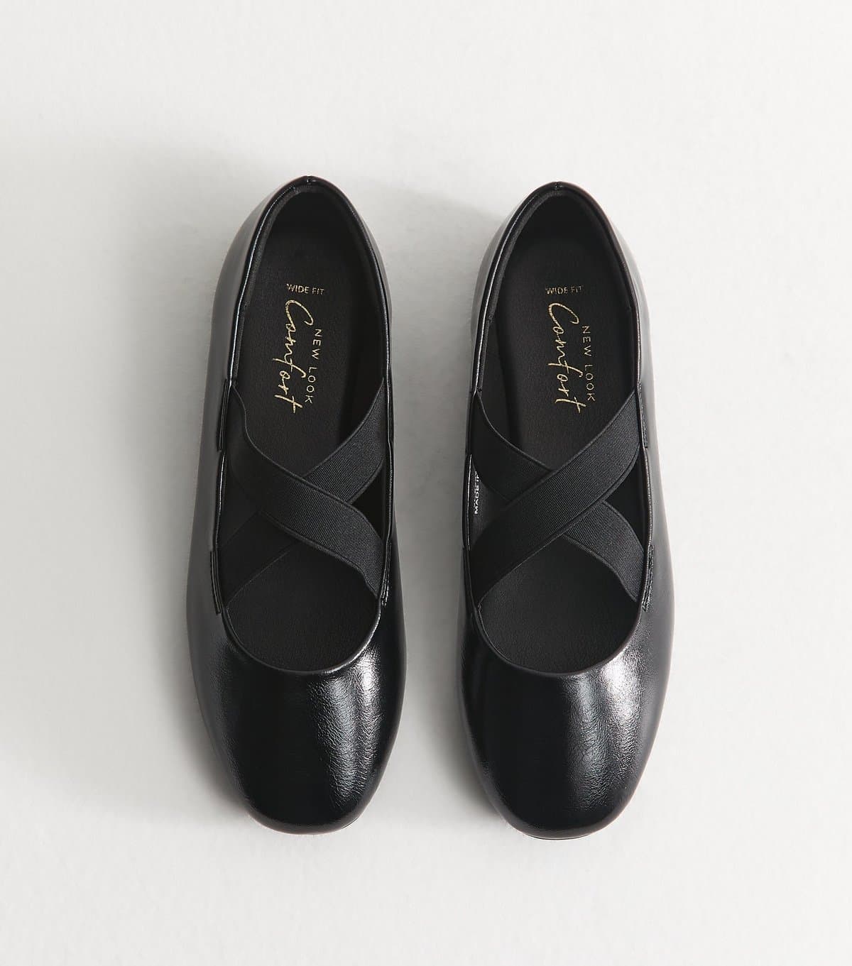 New Look Women's Wide Fit Black Faux Leather Crossover Strap Mary Jane Flats Vegan New Look