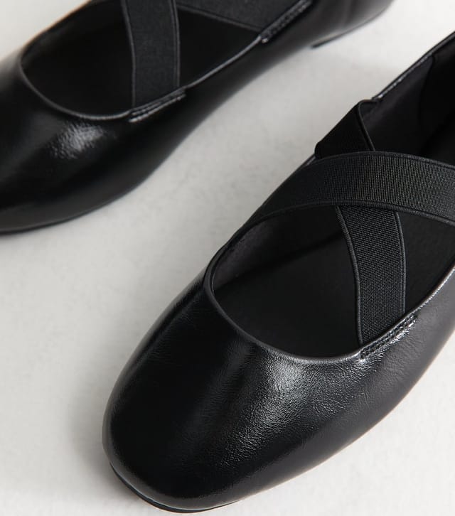 New Look Women's Wide Fit Black Faux Leather Crossover Strap Mary Jane Flats Vegan New Look - 3