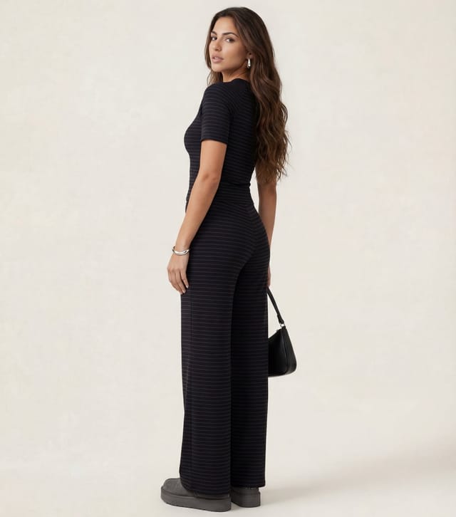 Urban Bliss Women's Black Striped Jersey Wide Leg Trousers Urban Bliss New Look - 2