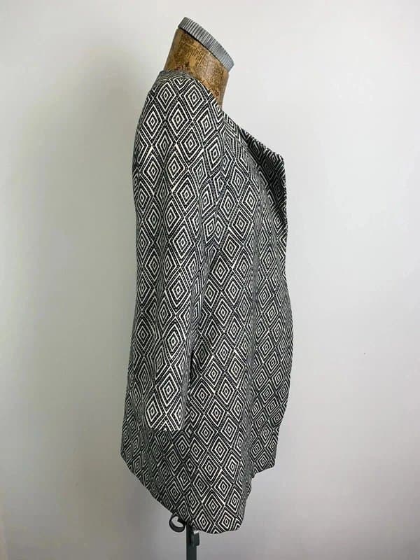 H&M H&M  Jacket 34 8 10 Black cream boho Open Front Round Neck Long  Coatigan