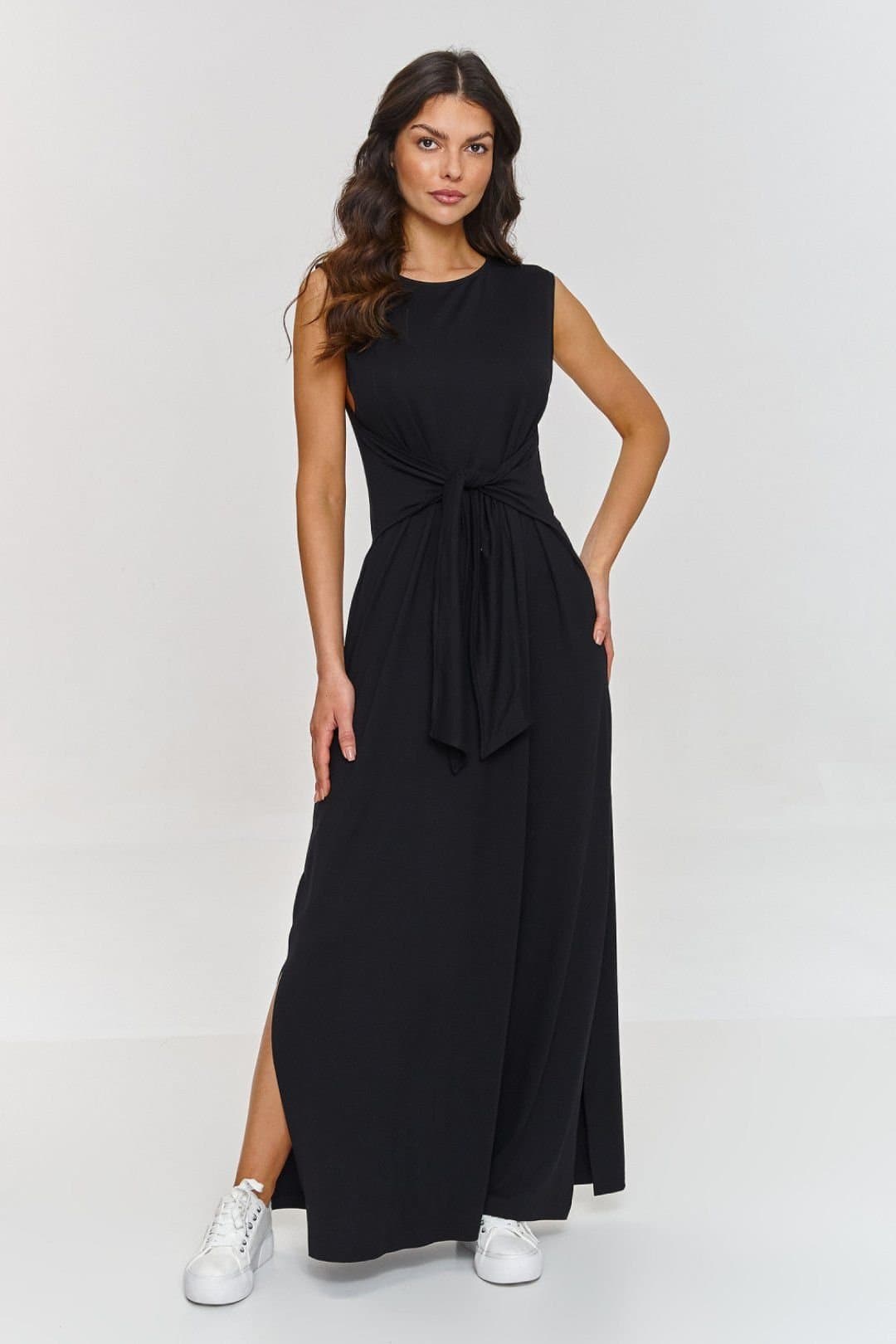 Love Lace Love Lace Women's Round Neck Tie Waist Lightweight Maxi Dress in Black