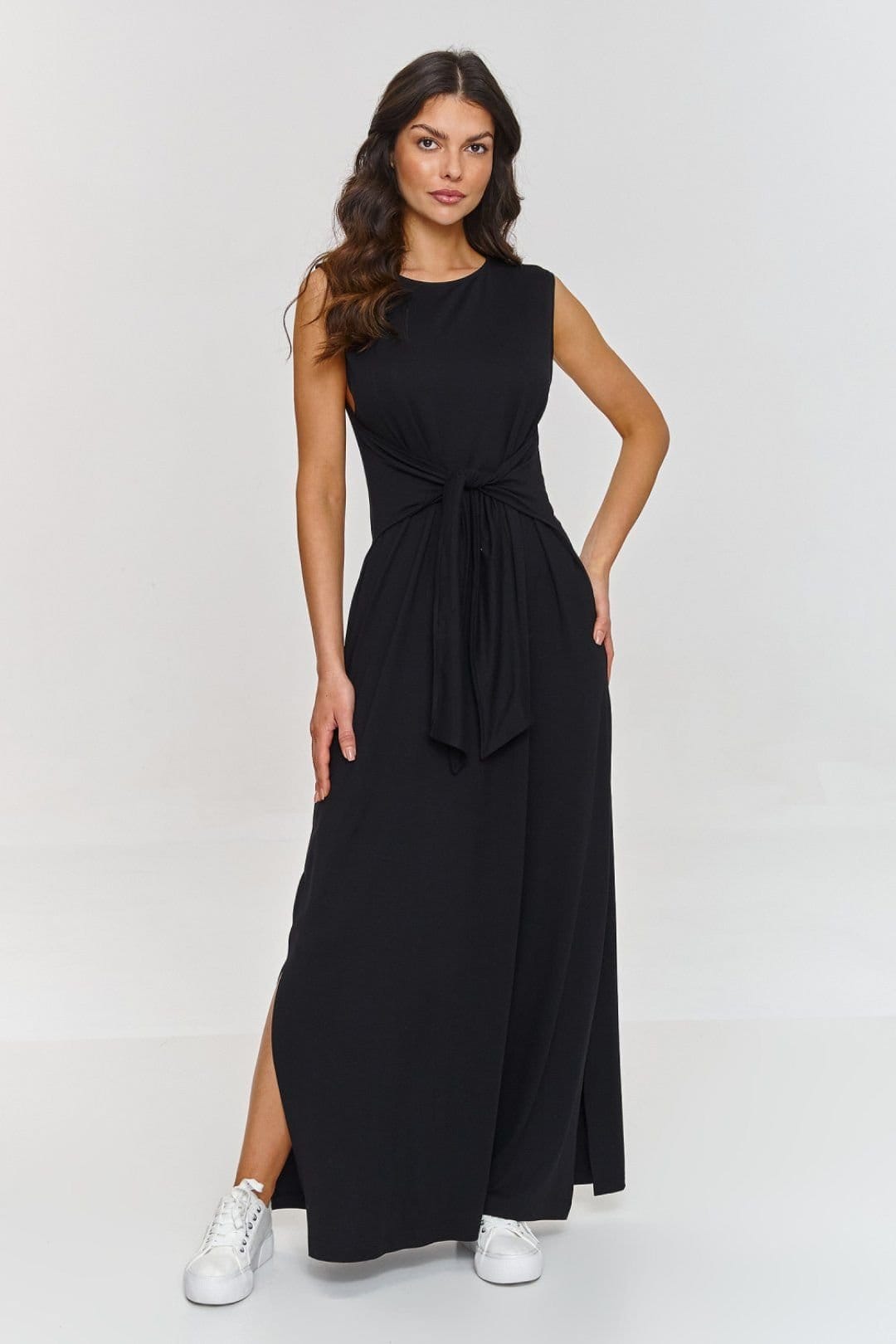 Love Lace Black Viscose Tie Waist Maxi Dress