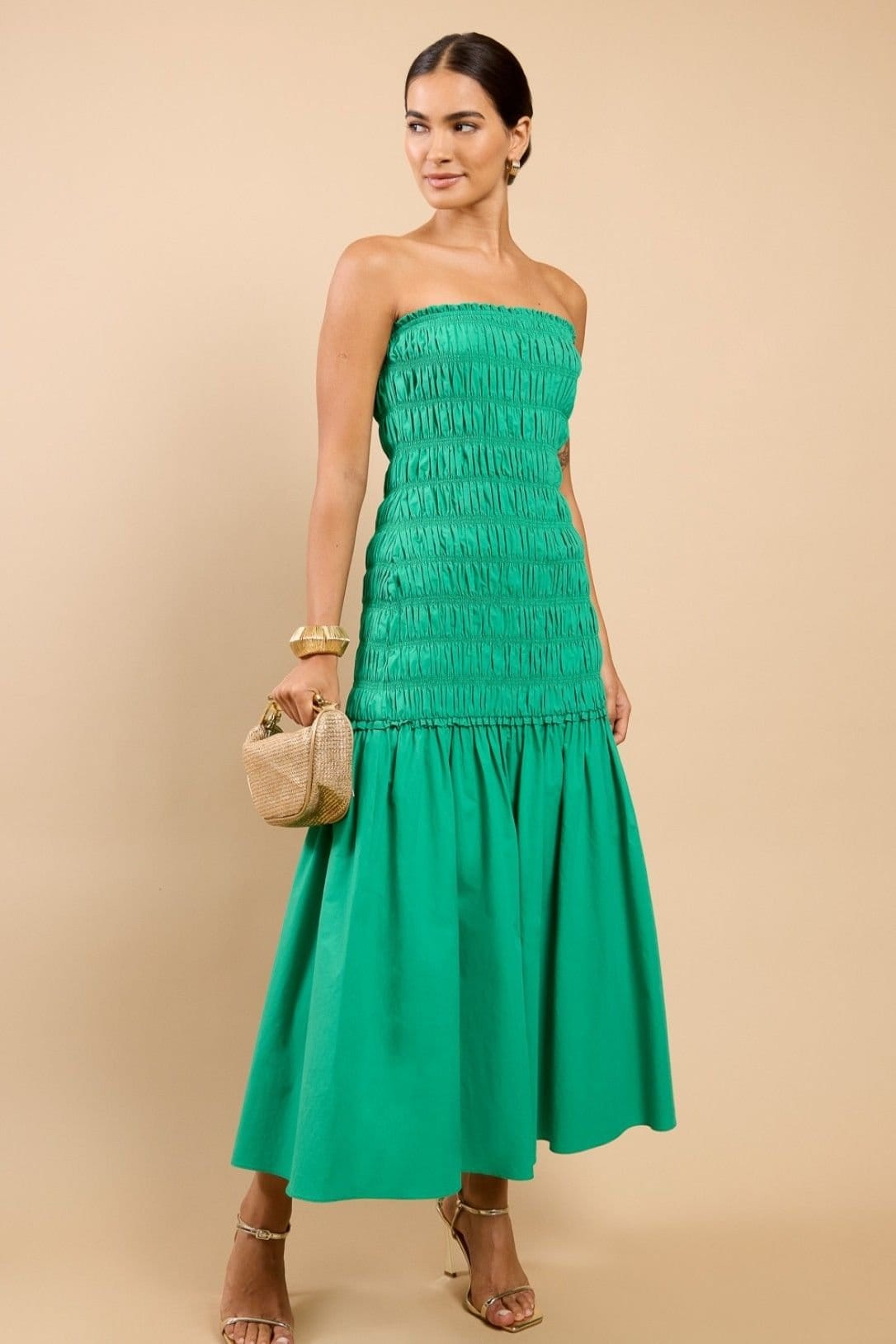 Little Mistress Little Mistress Women's Green Bandeau Dropped Waist Maxi Dress by Vicky Pattison - 4