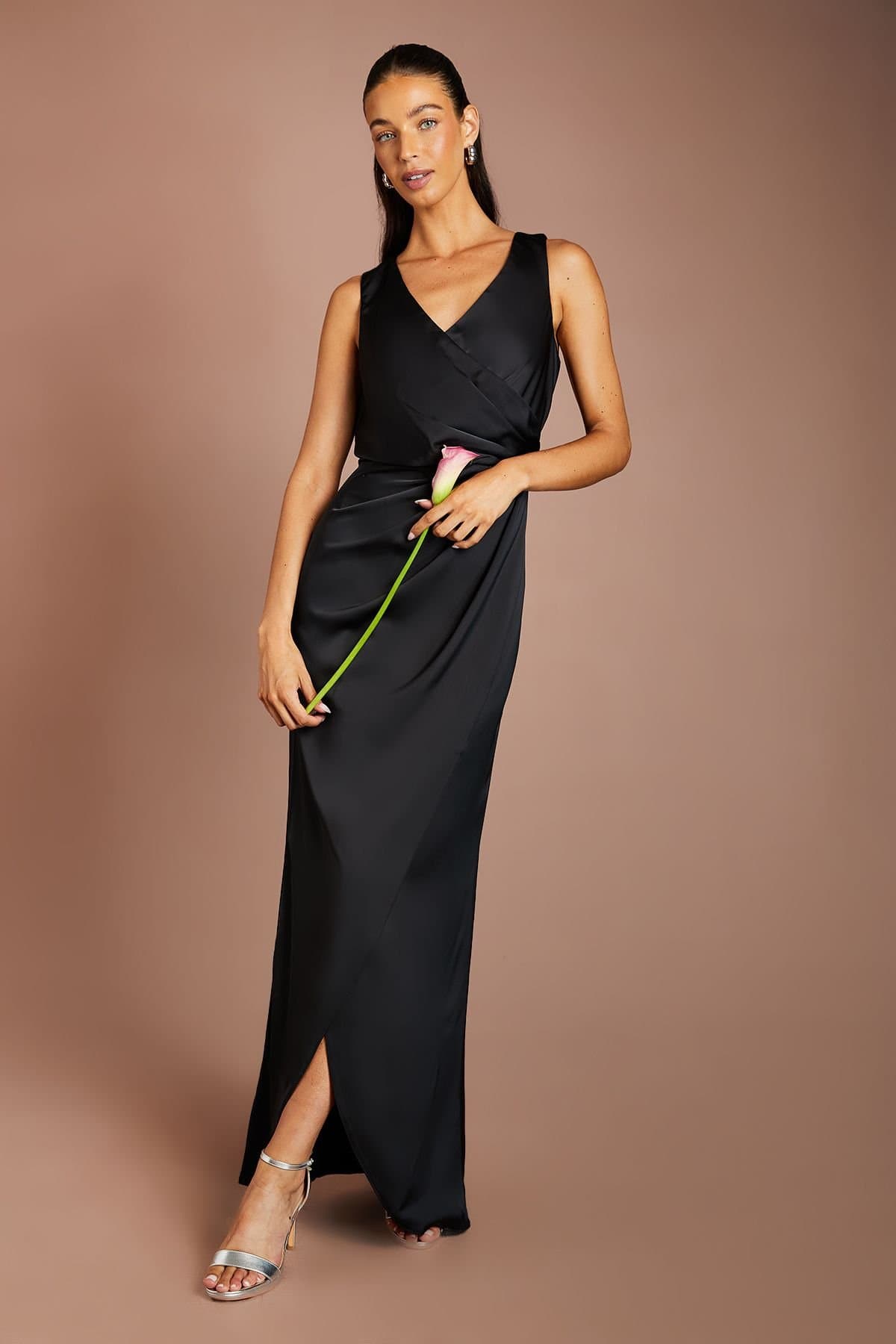 Coast Coast Women's Honoured Ruched Waist Detail Satin Bridesmaid Dress in Black