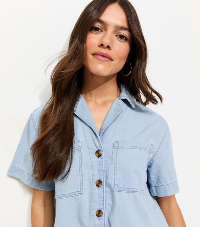 New Look Women's Petite Light Blue Denim Short Sleeve Boxy Shirt New Look - 2