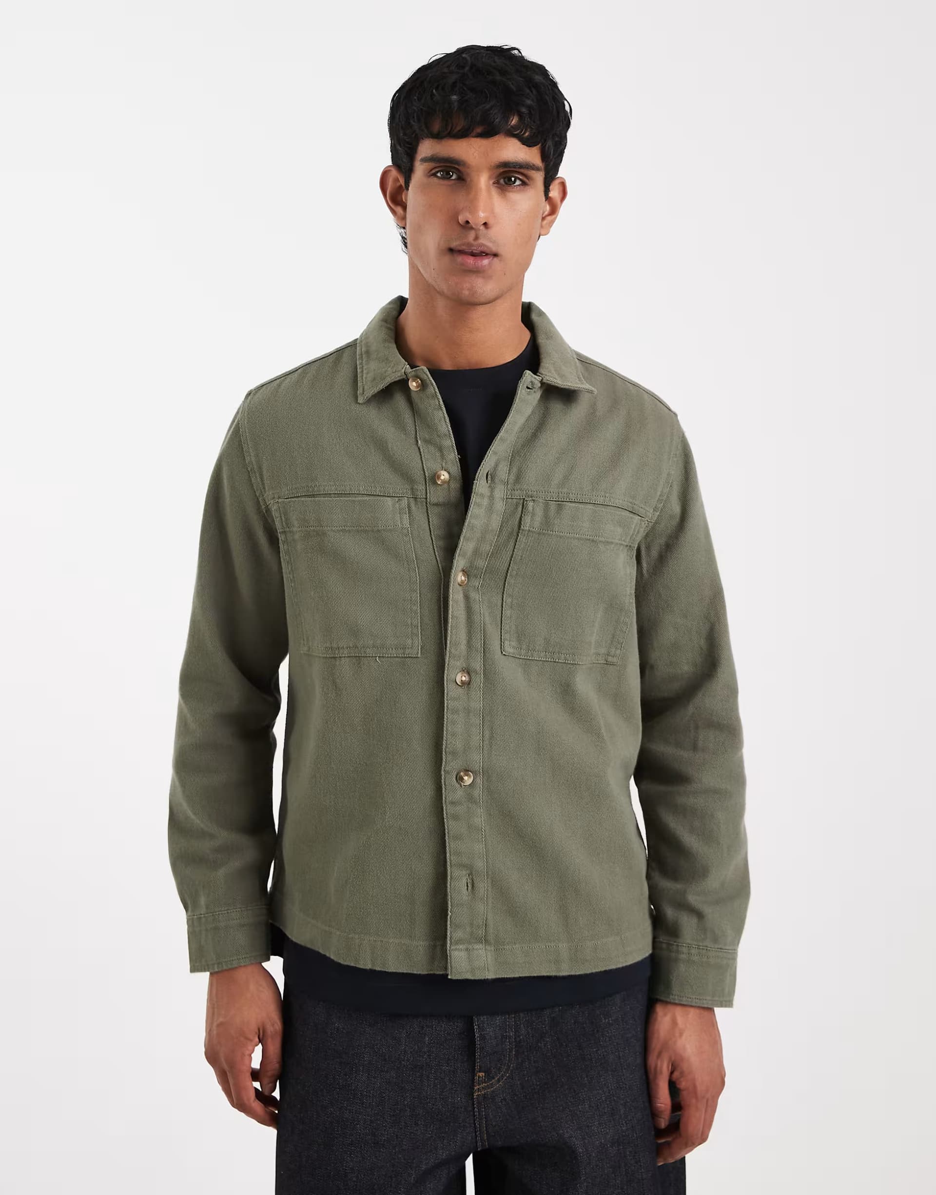 ASOS ASOS DESIGN heavyweight cotton twill overshirt in khaki