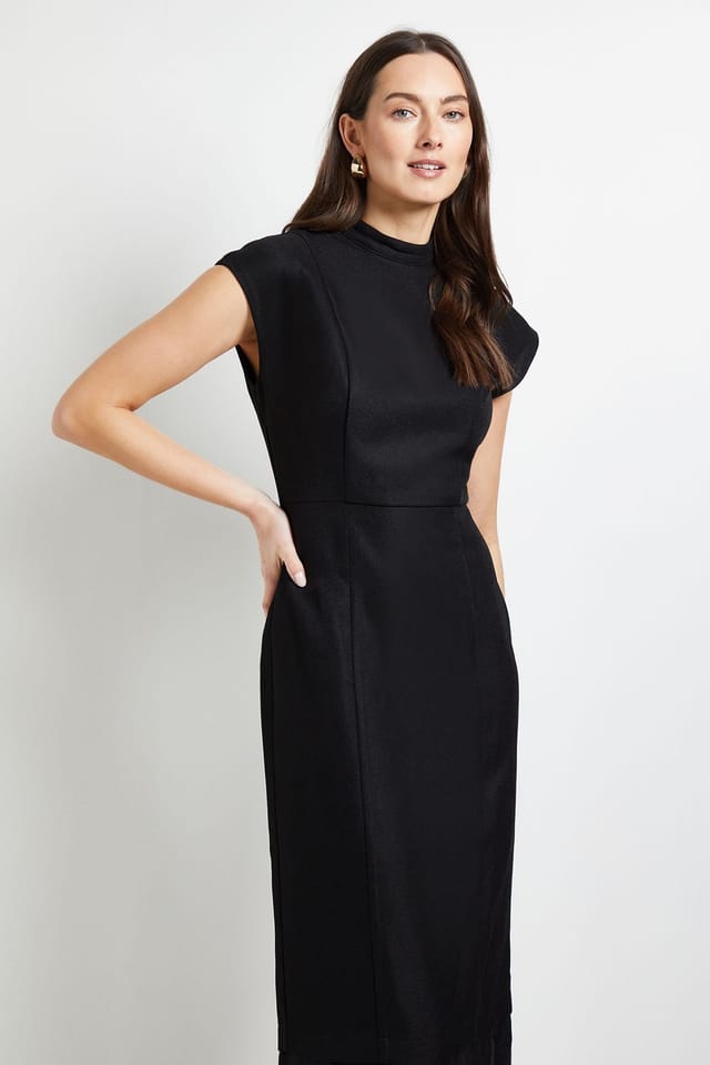 Principles Principles Women's Formal Organza Cap Sleeve Pencil Dress in Black - 2