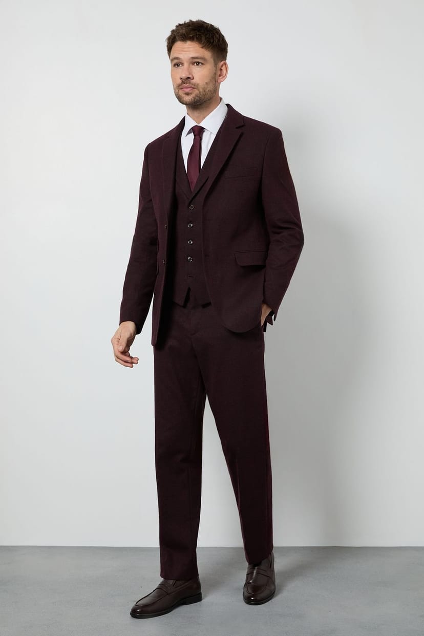 Burton Burton Men's Burgundy Tweed Look Tailored Fit Trousers - 1