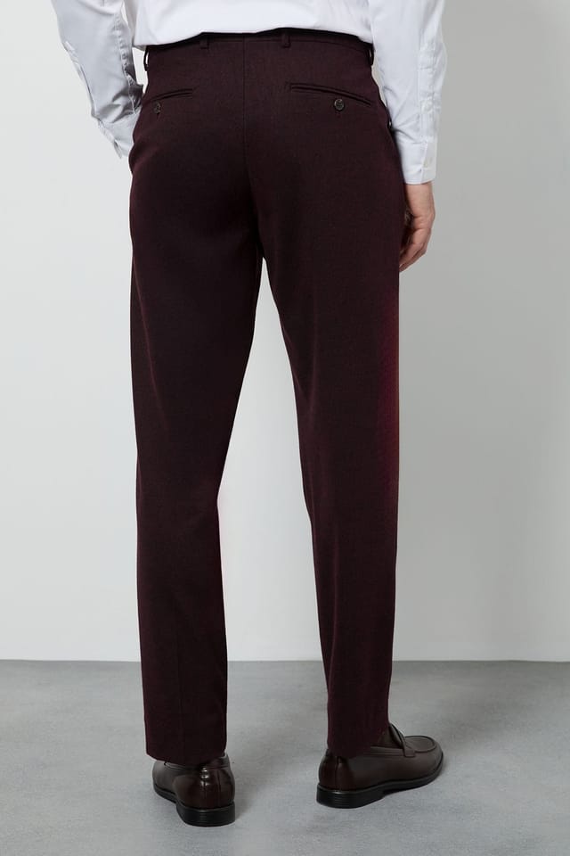 Burton Burton Men's Burgundy Tweed Look Tailored Fit Trousers - 3