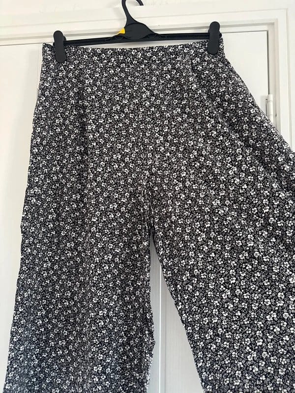New Look Black & White Floral Wide Leg Trousers