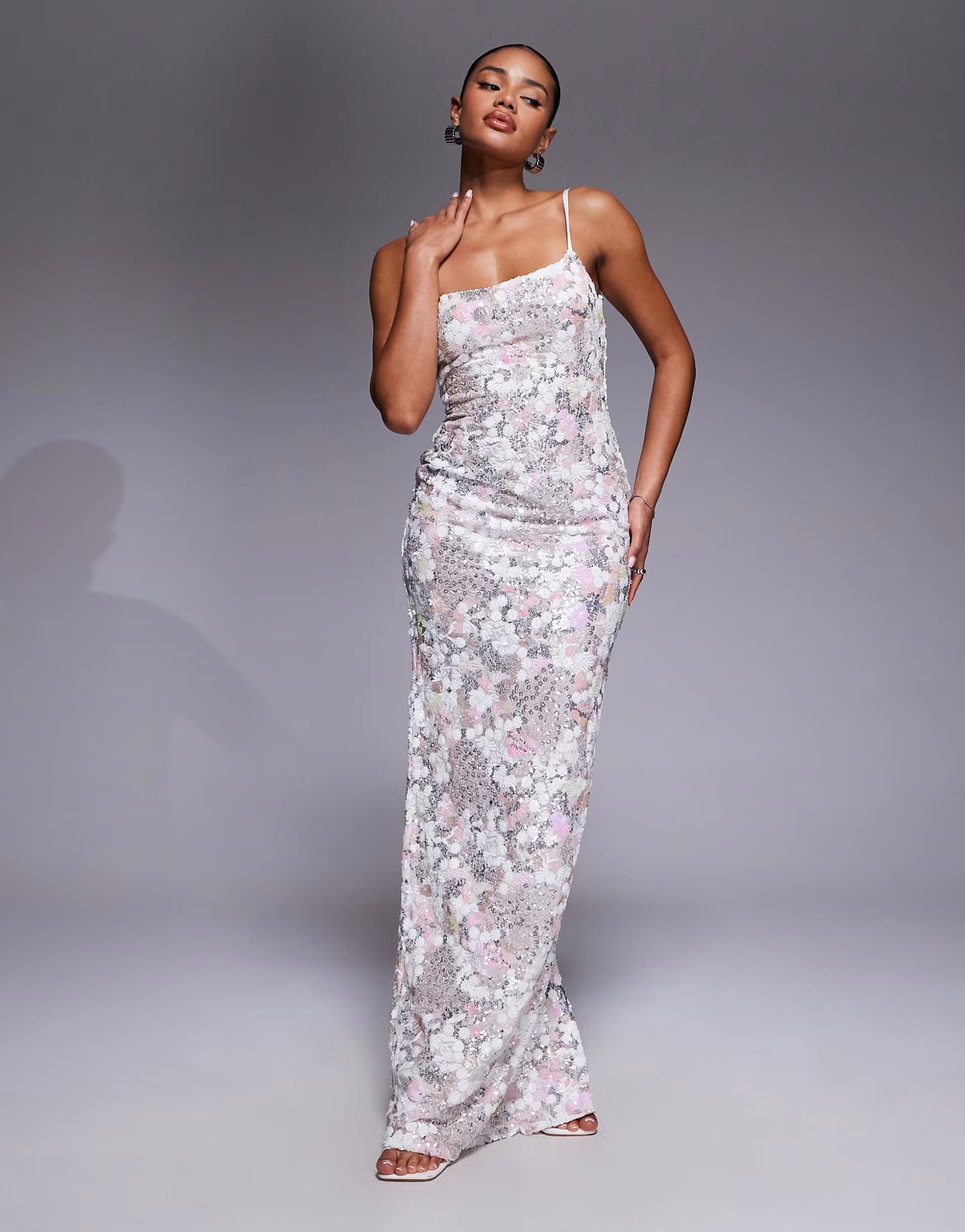 ASOS Oh Polly artisan sequin cowl neck maxi dress in ivory