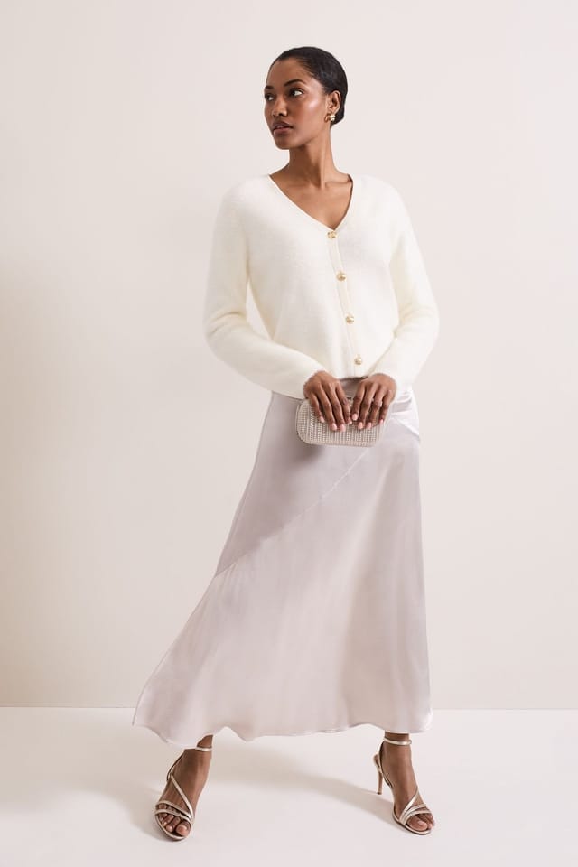 Phase Eight Phase Eight Women's Mindy Fluffy Knit V Neck Cardigan in Off-White - 3