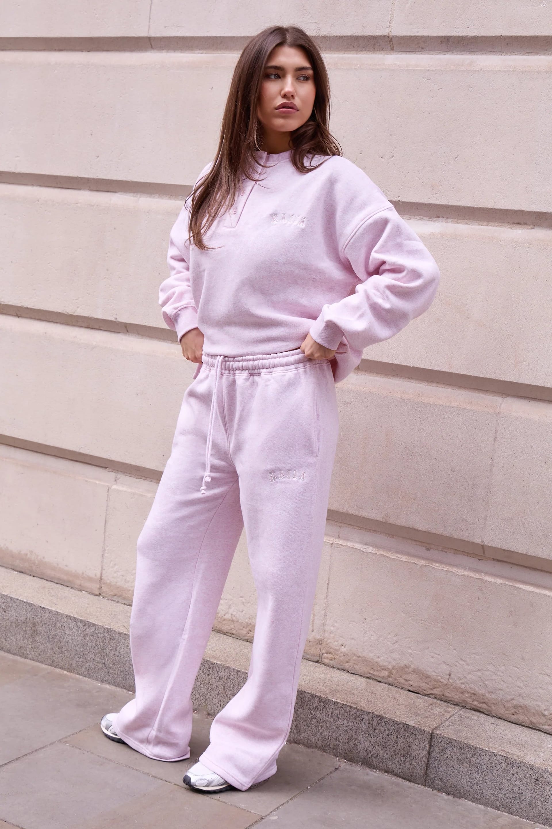 Kaiia Baby Pink Marl Wide Leg Joggers