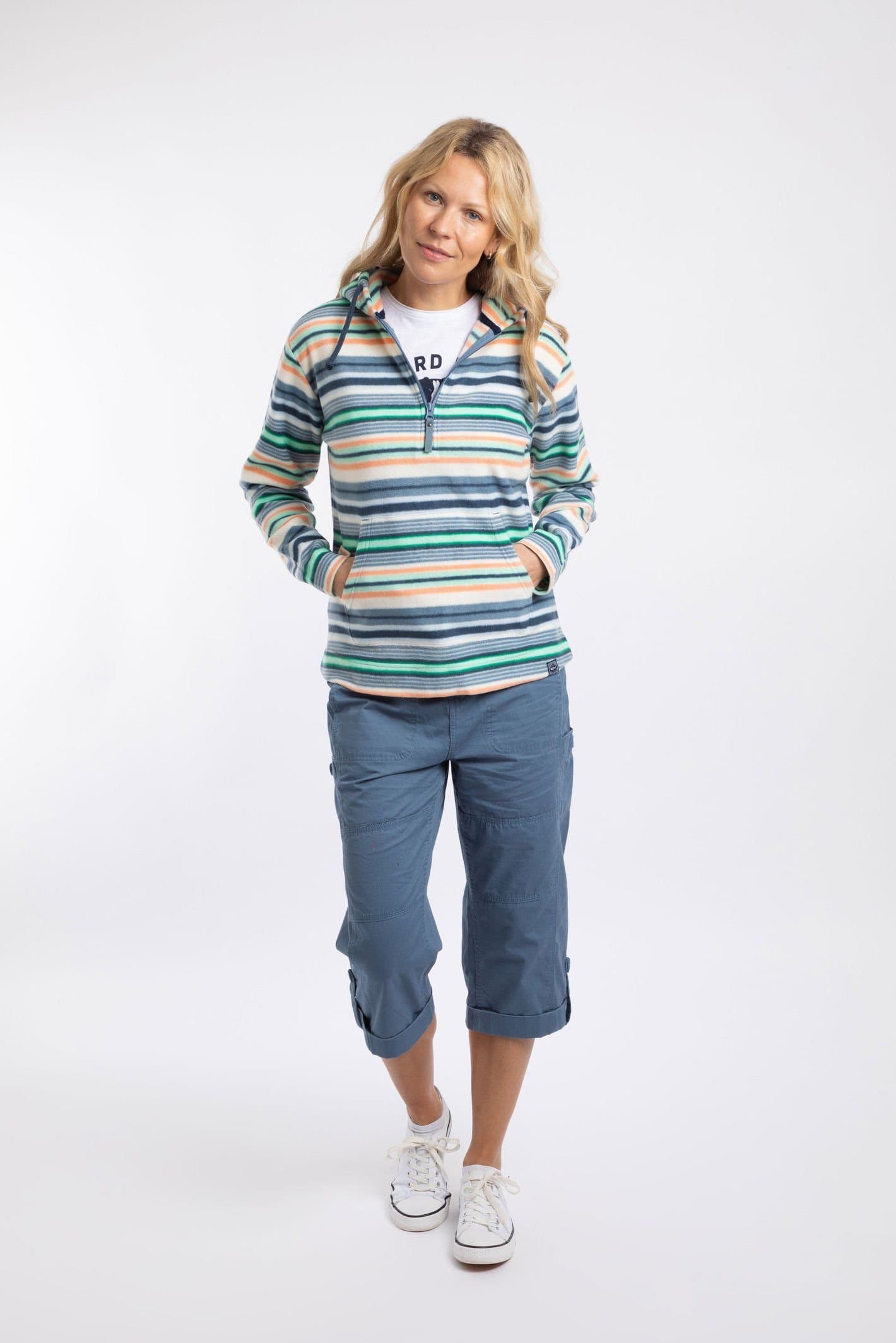 Weird Fish Weird Fish Women's Lana 1/4 Zip Printed Micro Fleece Hoodie in Cream