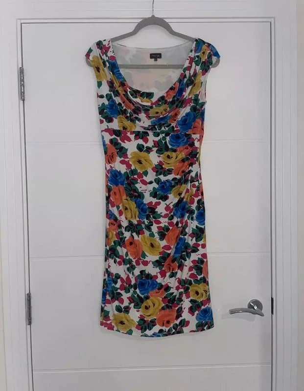 Phase Eight Phase Eight White Colourful Floral Ruched Dress Size 12 Occasion Stretchy Smart summer wedding
