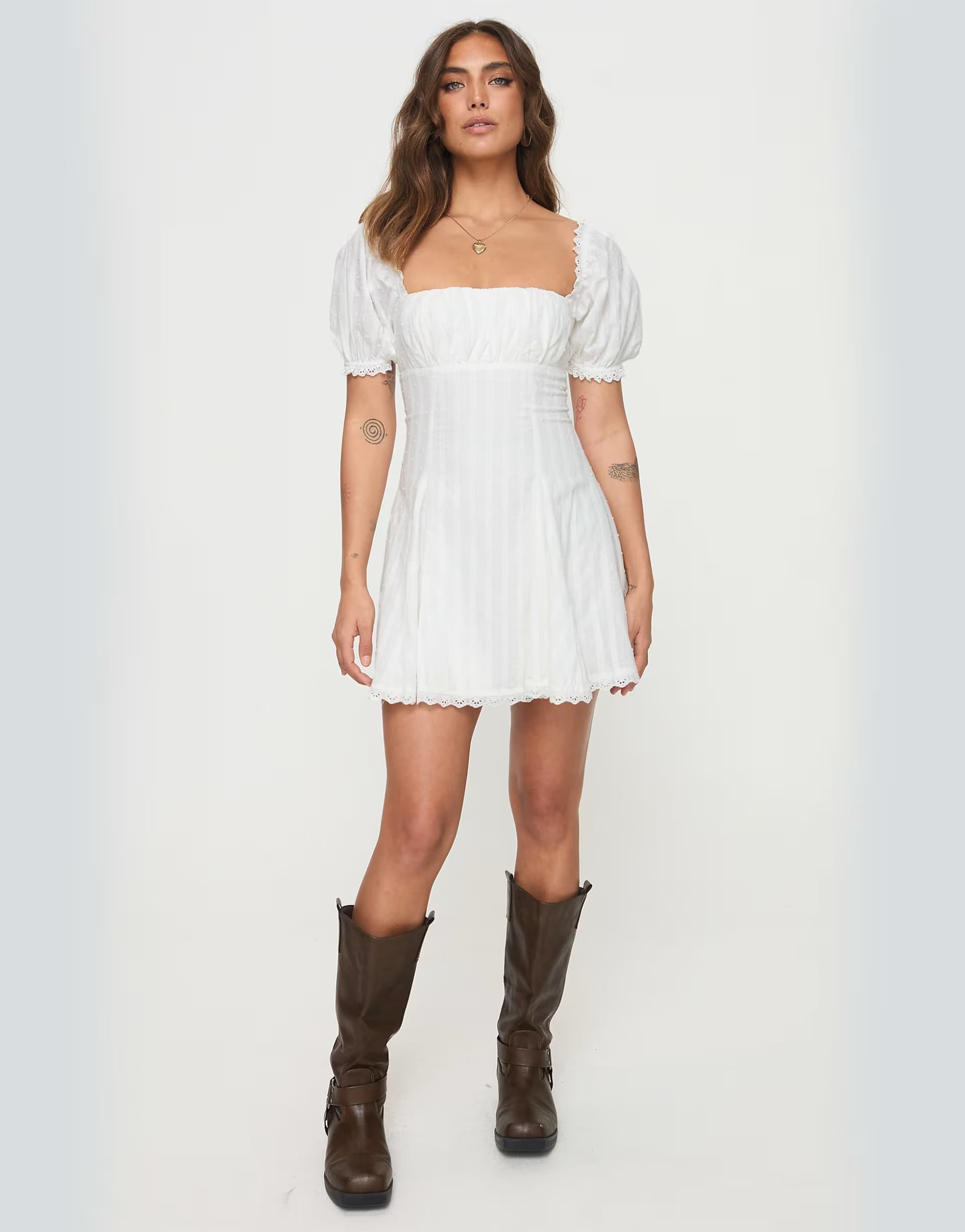ASOS Princess Polly Rabatia puff sleeve lace trim fit & flare mini dress in white