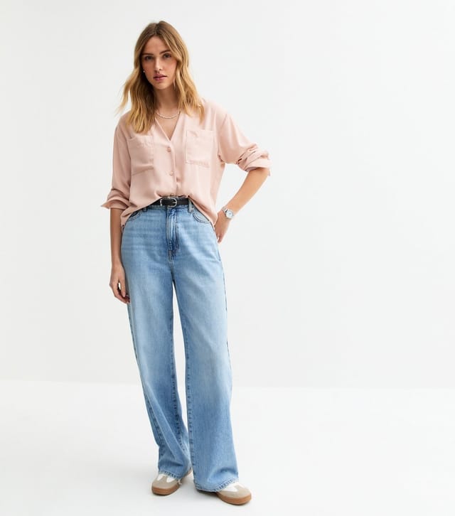 New Look Women's Pink V-Neck Curved Hem Shirt New Look - 3