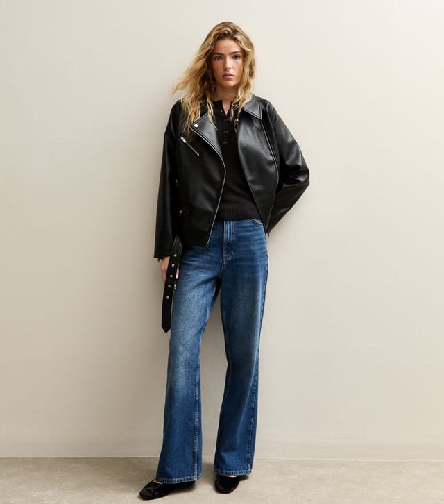 New Look Women's Black Faux Leather Textured Oversized Biker Jacket New Look - 3
