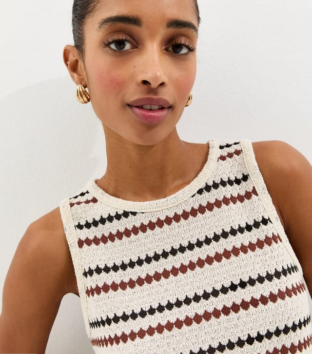 New Look Women's Cream Striped Knitted Beach Vest Top New Look - 2