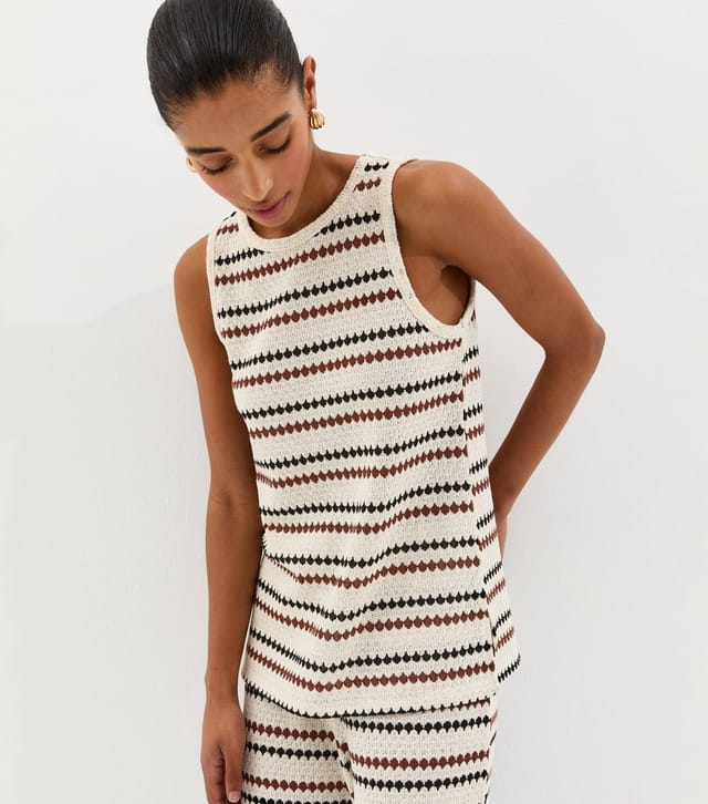 New Look Women's Cream Striped Knitted Beach Vest Top New Look - 3
