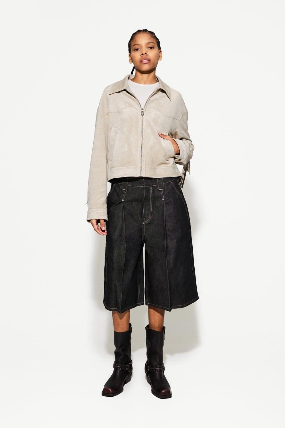 OUTTA BOX OUTTA BOX Beige Suede Fringe Cropped Jacket